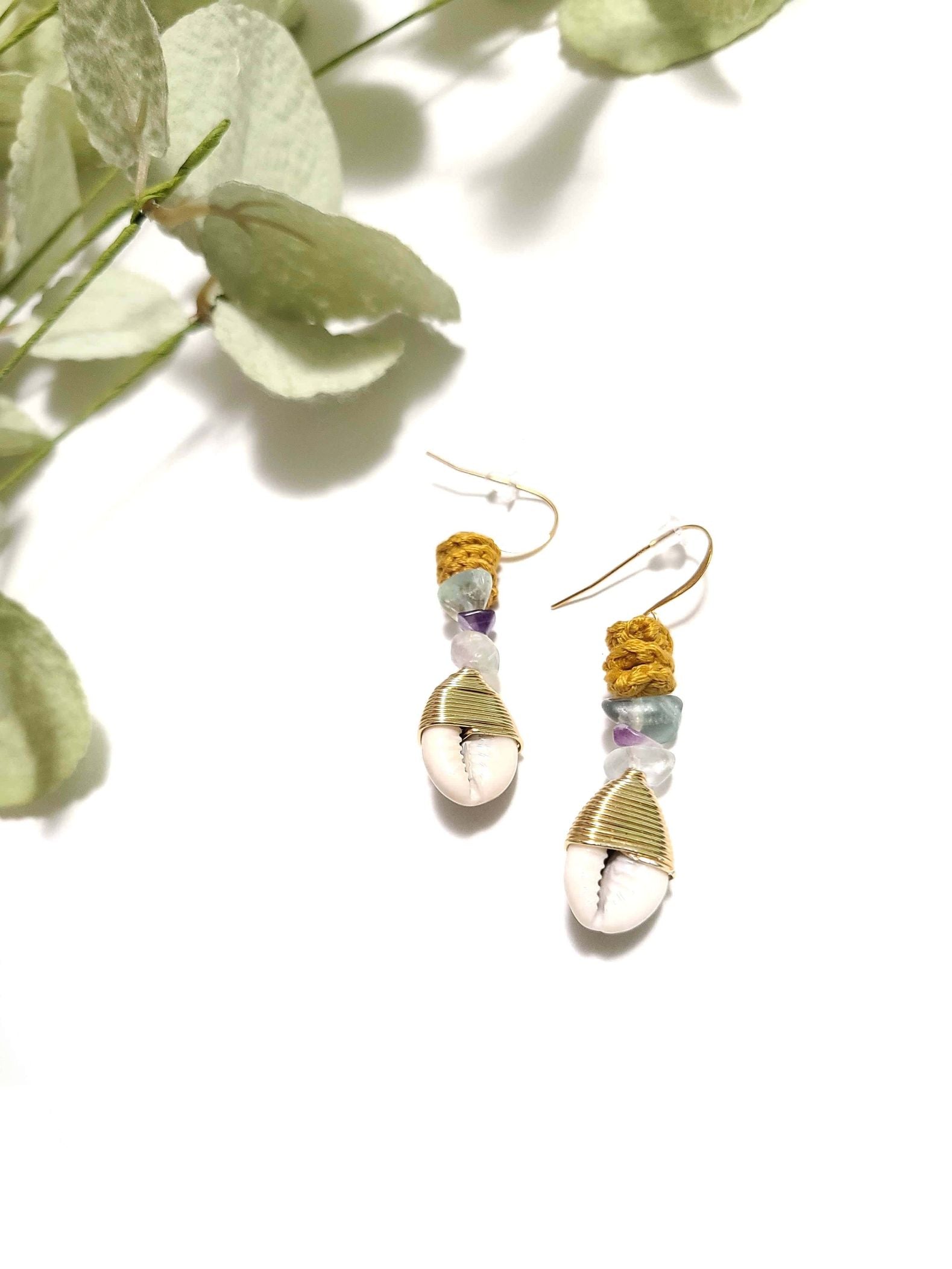 Fluorite Cowrie Shell Earrings