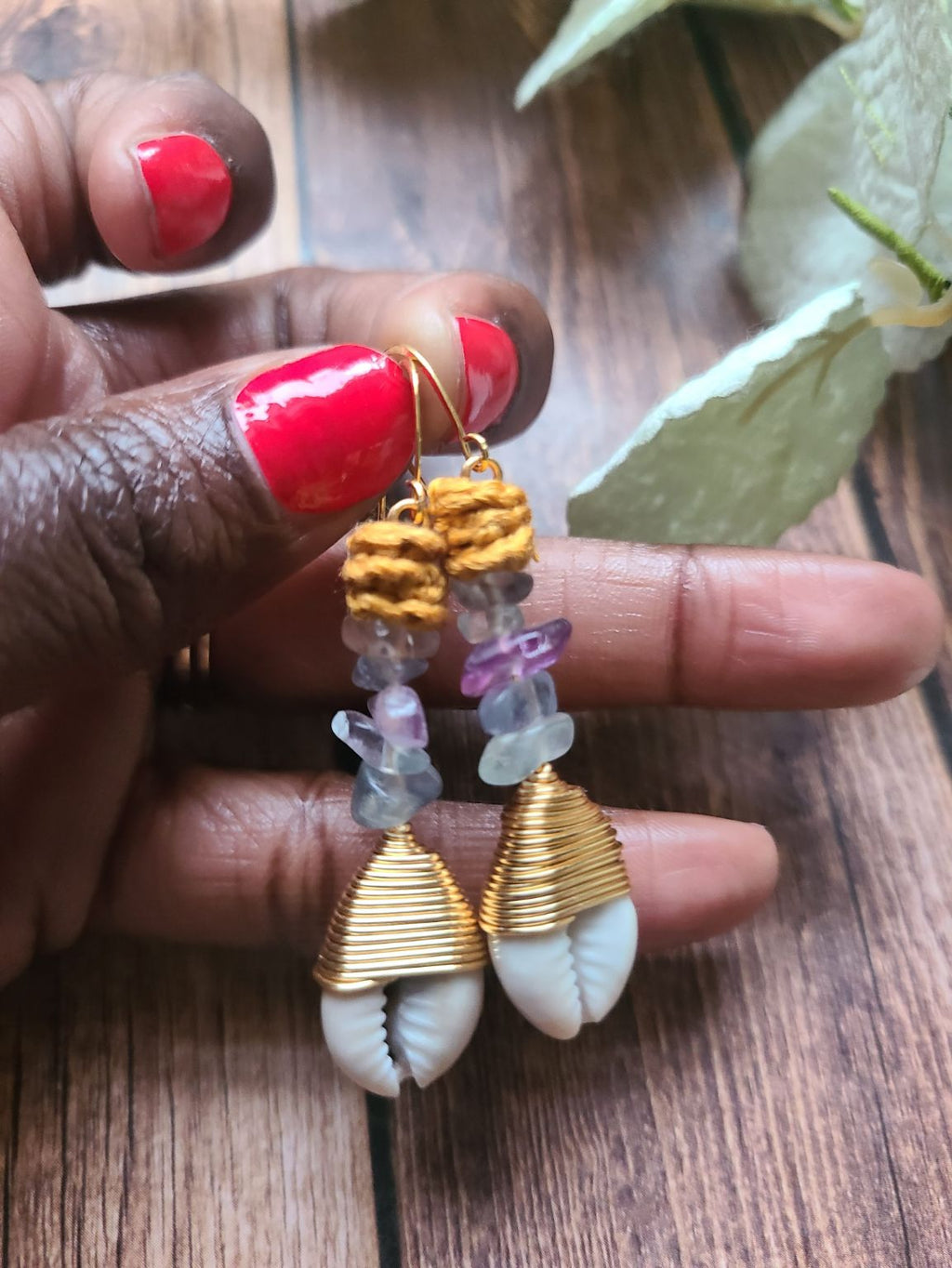 Fluorite Cowrie Shell Earrings
