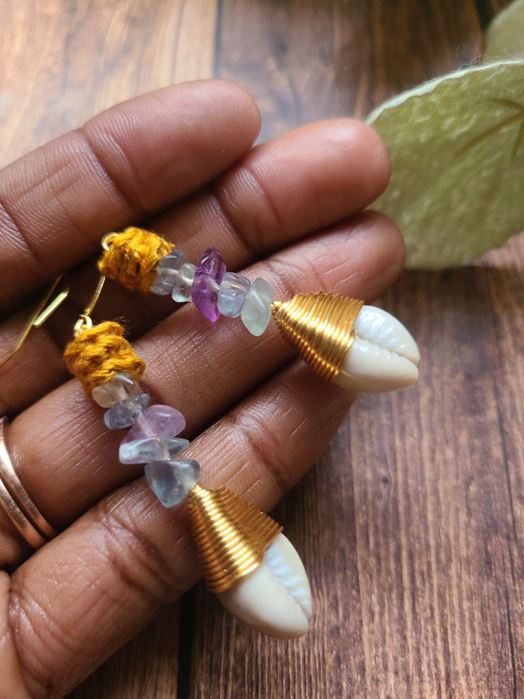 Fluorite Cowrie Shell Earrings