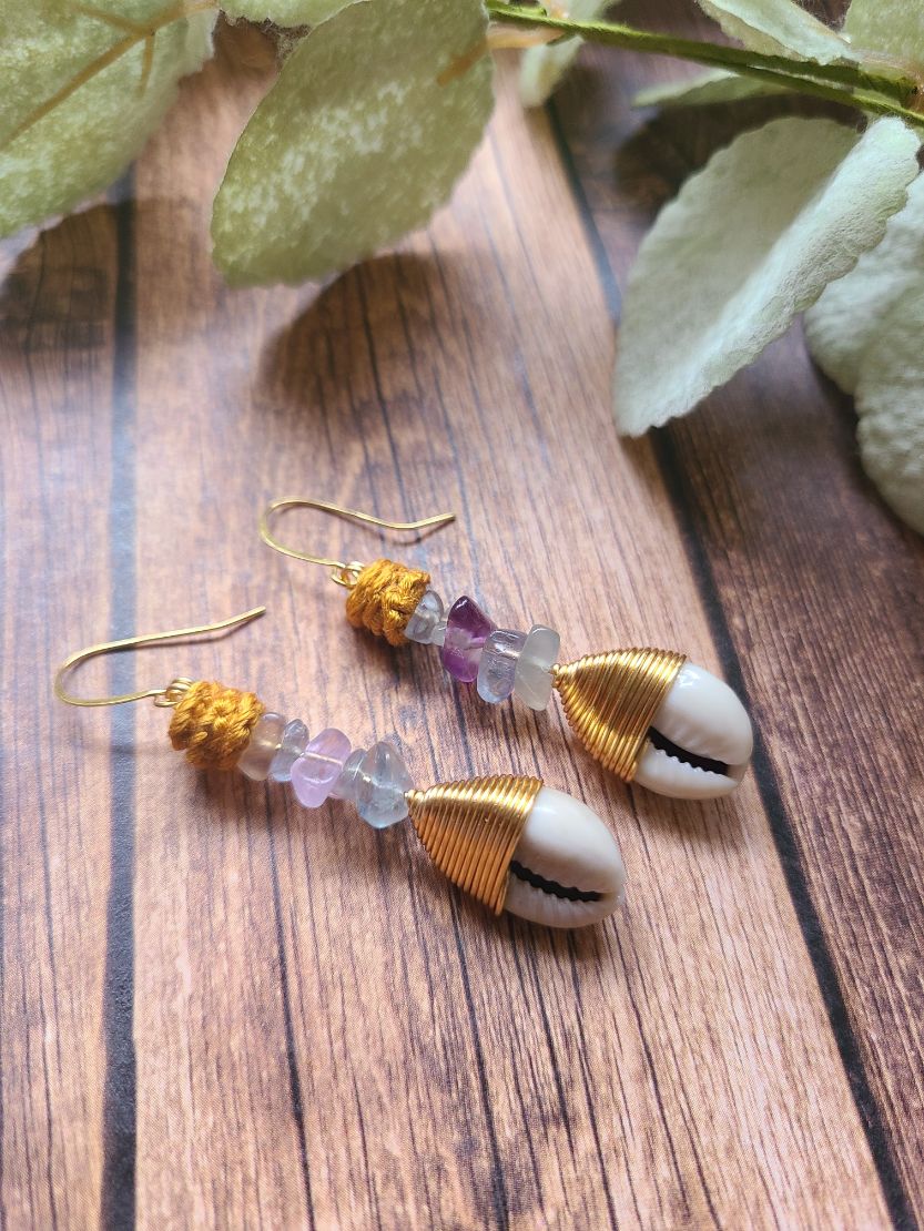 Fluorite Cowrie Shell Earrings