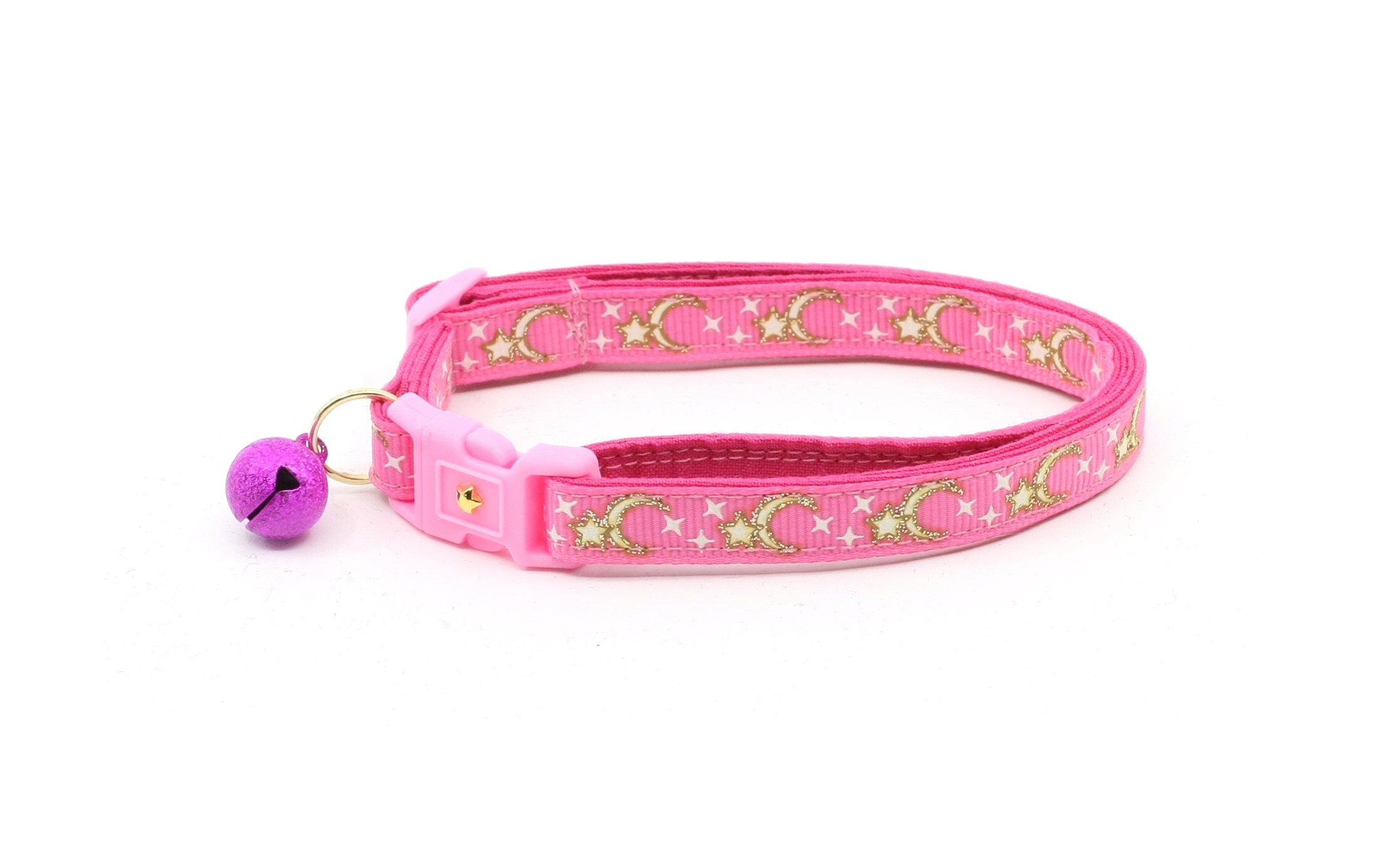 Gold Moons and Stars on Bright Pink Cat Collar